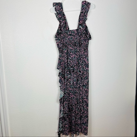IRO NWT Santu Ruffled Shirred Crepe De Chine Maxi
Dress Black Pink Green Size 36 - Picture 7 of 12